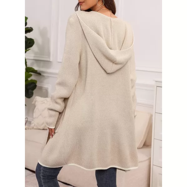 Sidefeel Women's 2024 Fall Long Sleeve Open Front Contrast Cardigan Sweaters Oversized Chunky Knit Hooded Sweaters Coat