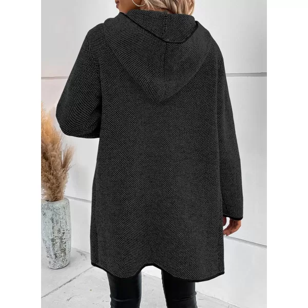 Sidefeel Women's 2024 Fall Long Sleeve Open Front Contrast Cardigan Sweaters Oversized Chunky Knit Hooded Sweaters Coat