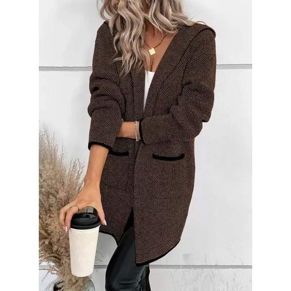 Sidefeel Women's 2024 Fall Long Sleeve Open Front Contrast Cardigan Sweaters Oversized Chunky Knit Hooded Sweaters Coat