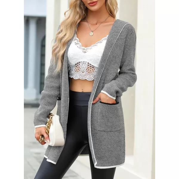 Sidefeel Women's 2024 Fall Long Sleeve Open Front Contrast Cardigan Sweaters Oversized Chunky Knit Hooded Sweaters Coat
