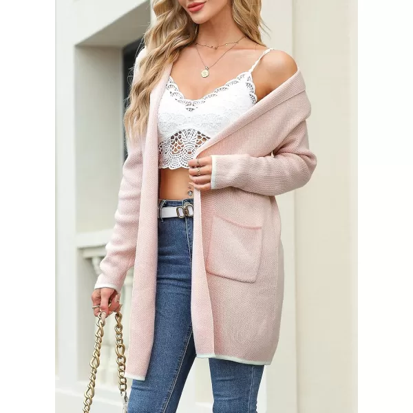 Sidefeel Women's 2024 Fall Long Sleeve Open Front Contrast Cardigan Sweaters Oversized Chunky Knit Hooded Sweaters Coat