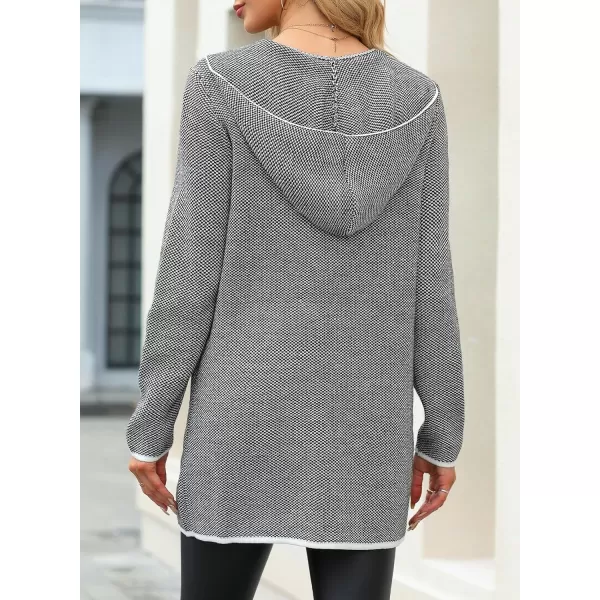 Sidefeel Women's 2024 Fall Long Sleeve Open Front Contrast Cardigan Sweaters Oversized Chunky Knit Hooded Sweaters Coat