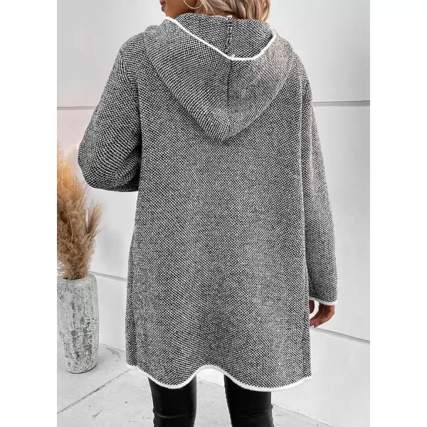 Sidefeel Women's 2024 Fall Long Sleeve Open Front Contrast Cardigan Sweaters Oversized Chunky Knit Hooded Sweaters Coat