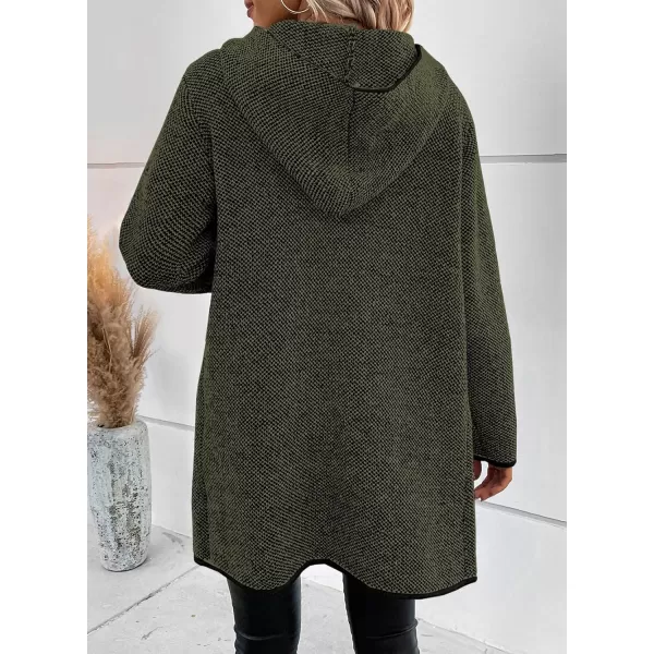 Sidefeel Women's 2024 Fall Long Sleeve Open Front Contrast Cardigan Sweaters Oversized Chunky Knit Hooded Sweaters Coat
