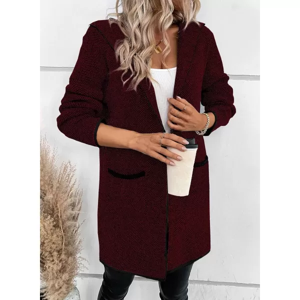 Sidefeel Women's 2024 Fall Long Sleeve Open Front Contrast Cardigan Sweaters Oversized Chunky Knit Hooded Sweaters Coat