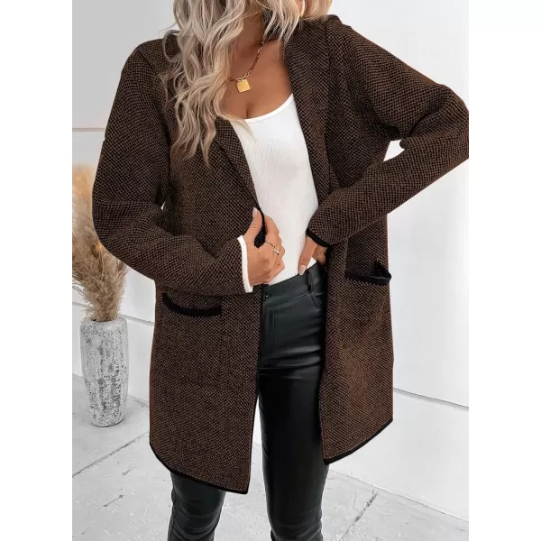 Sidefeel Women's 2024 Fall Long Sleeve Open Front Contrast Cardigan Sweaters Oversized Chunky Knit Hooded Sweaters Coat