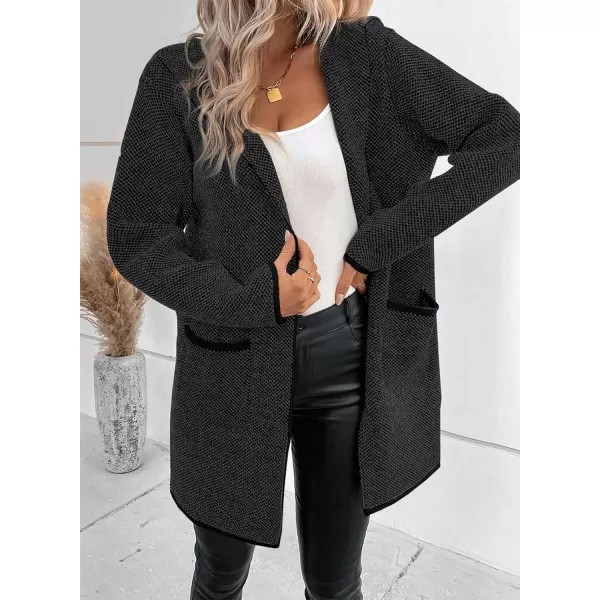 Sidefeel Women's 2024 Fall Long Sleeve Open Front Contrast Cardigan Sweaters Oversized Chunky Knit Hooded Sweaters Coat