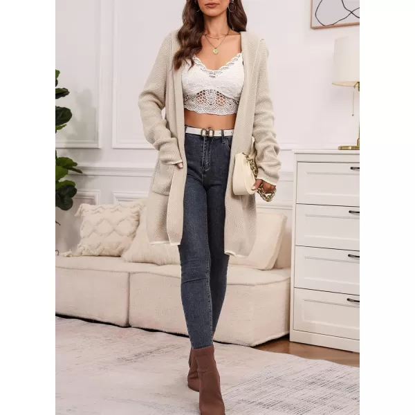 Sidefeel Women's 2024 Fall Long Sleeve Open Front Contrast Cardigan Sweaters Oversized Chunky Knit Hooded Sweaters Coat