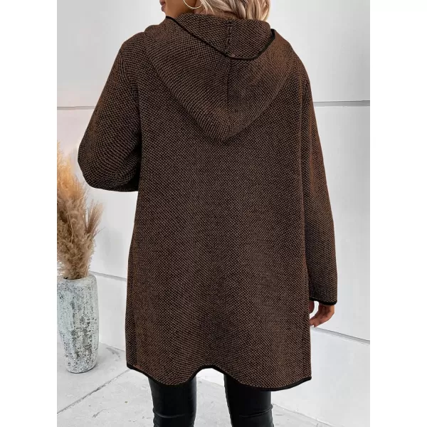 Sidefeel Women's 2024 Fall Long Sleeve Open Front Contrast Cardigan Sweaters Oversized Chunky Knit Hooded Sweaters Coat