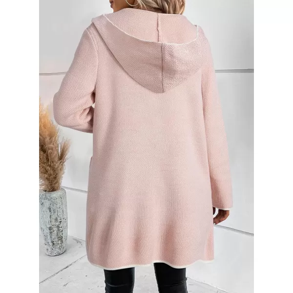 Sidefeel Women's 2024 Fall Long Sleeve Open Front Contrast Cardigan Sweaters Oversized Chunky Knit Hooded Sweaters Coat