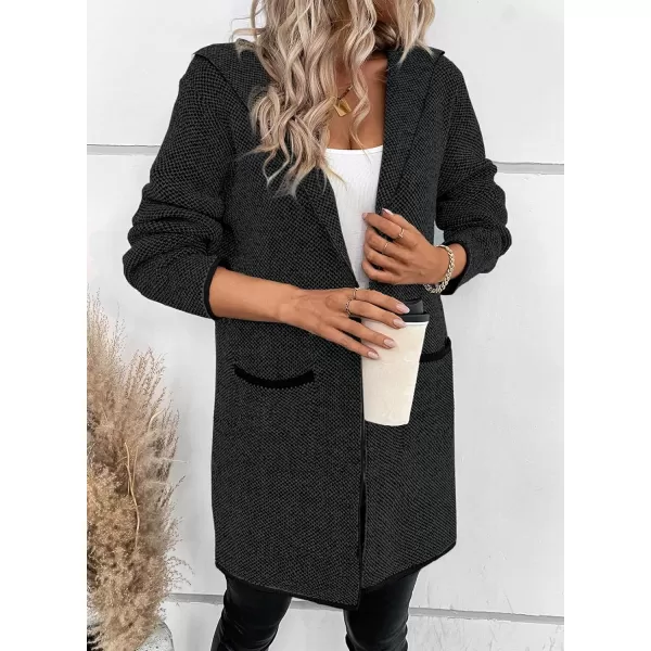 Sidefeel Women's 2024 Fall Long Sleeve Open Front Contrast Cardigan Sweaters Oversized Chunky Knit Hooded Sweaters Coat