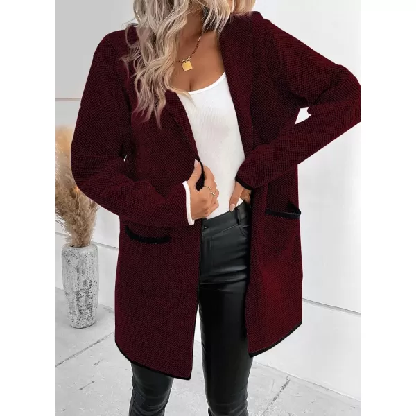 Sidefeel Women's 2024 Fall Long Sleeve Open Front Contrast Cardigan Sweaters Oversized Chunky Knit Hooded Sweaters Coat