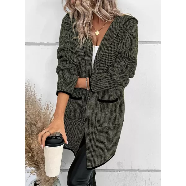 Sidefeel Women's 2024 Fall Long Sleeve Open Front Contrast Cardigan Sweaters Oversized Chunky Knit Hooded Sweaters Coat