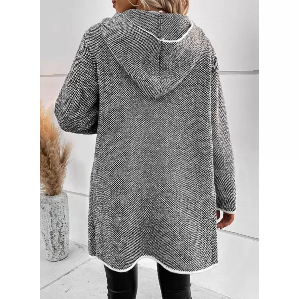 Sidefeel Women's 2024 Fall Long Sleeve Open Front Contrast Cardigan Sweaters Oversized Chunky Knit Hooded Sweaters Coat