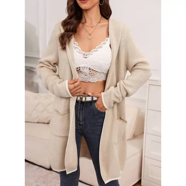 Sidefeel Women's 2024 Fall Long Sleeve Open Front Contrast Cardigan Sweaters Oversized Chunky Knit Hooded Sweaters Coat