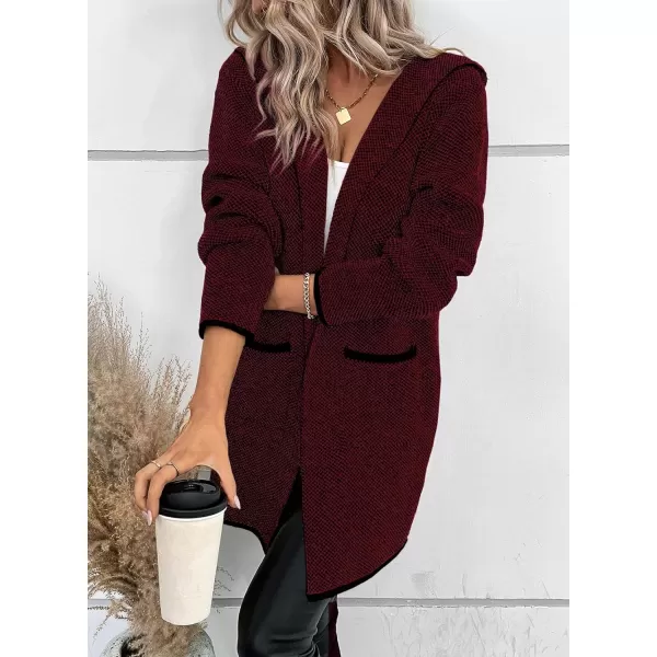 Sidefeel Women's 2024 Fall Long Sleeve Open Front Contrast Cardigan Sweaters Oversized Chunky Knit Hooded Sweaters Coat