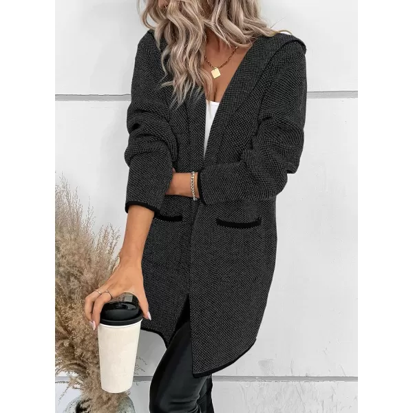 Sidefeel Women's 2024 Fall Long Sleeve Open Front Contrast Cardigan Sweaters Oversized Chunky Knit Hooded Sweaters Coat
