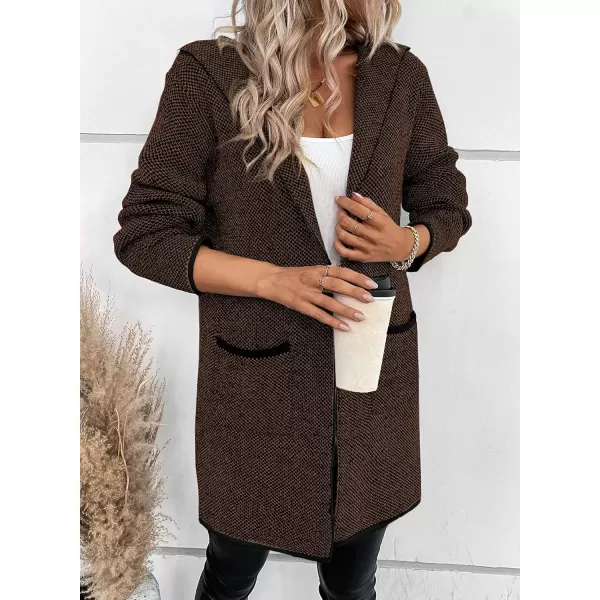 Sidefeel Women's 2024 Fall Long Sleeve Open Front Contrast Cardigan Sweaters Oversized Chunky Knit Hooded Sweaters Coat