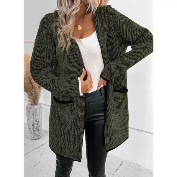 Sidefeel Women's 2024 Fall Long Sleeve Open Front Contrast Cardigan Sweaters Oversized Chunky Knit Hooded Sweaters Coat