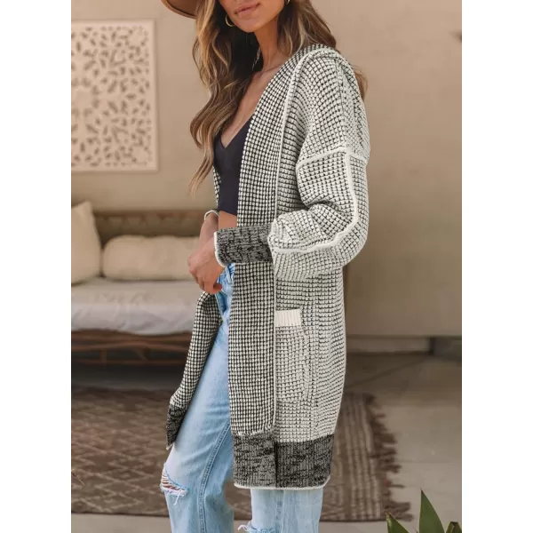 Sidefeel Women's Cardigan Sweaters Hooded Oversized Open Front Chunky Knit Plaid Sweater Coat Fall Fashion Tops