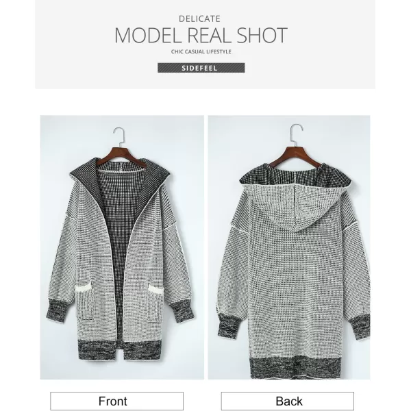 Sidefeel Women's Cardigan Sweaters Hooded Oversized Open Front Chunky Knit Plaid Sweater Coat Fall Fashion Tops