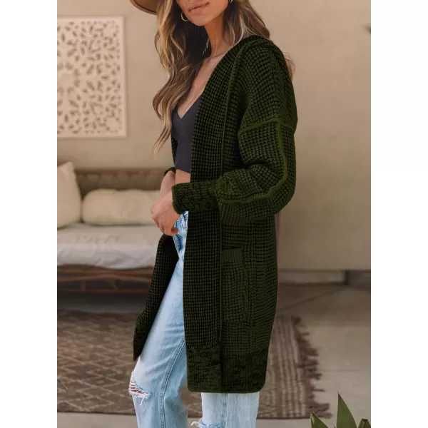 Sidefeel Women's Cardigan Sweaters Hooded Oversized Open Front Chunky Knit Plaid Sweater Coat Fall Fashion Tops