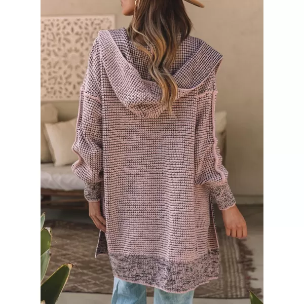 Sidefeel Women's Cardigan Sweaters Hooded Oversized Open Front Chunky Knit Plaid Sweater Coat Fall Fashion Tops