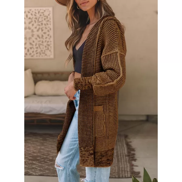Sidefeel Women's Cardigan Sweaters Hooded Oversized Open Front Chunky Knit Plaid Sweater Coat Fall Fashion Tops