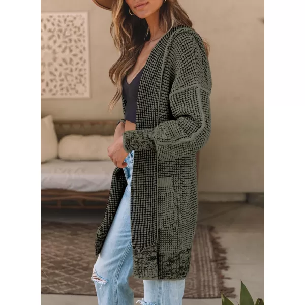 Sidefeel Women's Cardigan Sweaters Hooded Oversized Open Front Chunky Knit Plaid Sweater Coat Fall Fashion Tops
