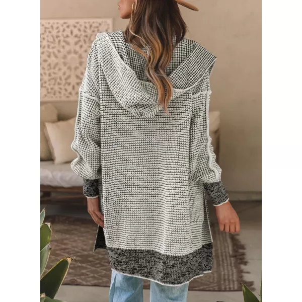 Sidefeel Women's Cardigan Sweaters Hooded Oversized Open Front Chunky Knit Plaid Sweater Coat Fall Fashion Tops