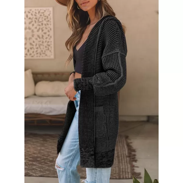 Sidefeel Women's Cardigan Sweaters Hooded Oversized Open Front Chunky Knit Plaid Sweater Coat Fall Fashion Tops