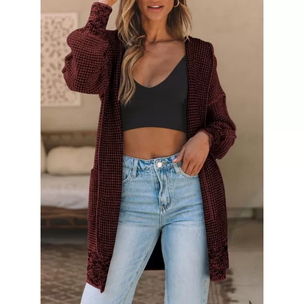 Sidefeel Women's Cardigan Sweaters Hooded Oversized Open Front Chunky Knit Plaid Sweater Coat Fall Fashion Tops
