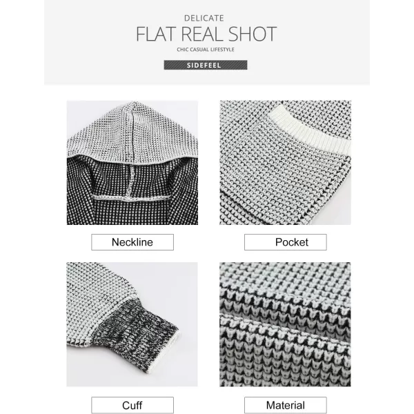 Sidefeel Women's Cardigan Sweaters Hooded Oversized Open Front Chunky Knit Plaid Sweater Coat Fall Fashion Tops