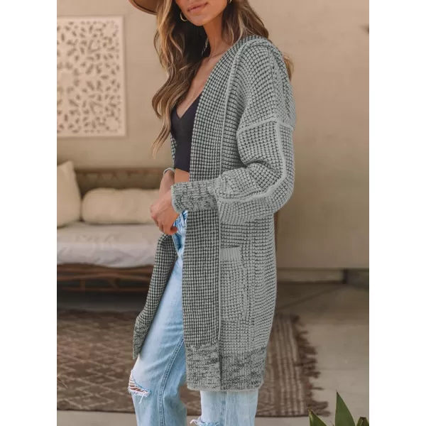 Sidefeel Women's Cardigan Sweaters Hooded Oversized Open Front Chunky Knit Plaid Sweater Coat Fall Fashion Tops