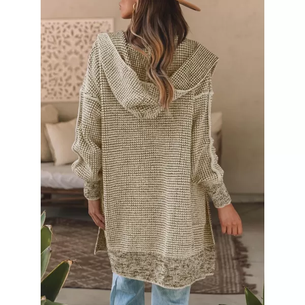 Sidefeel Women's Cardigan Sweaters Hooded Oversized Open Front Chunky Knit Plaid Sweater Coat Fall Fashion Tops