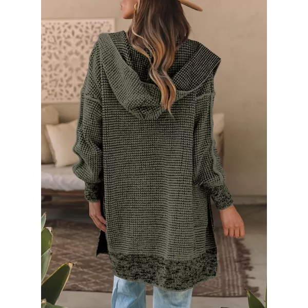 Sidefeel Women's Cardigan Sweaters Hooded Oversized Open Front Chunky Knit Plaid Sweater Coat Fall Fashion Tops