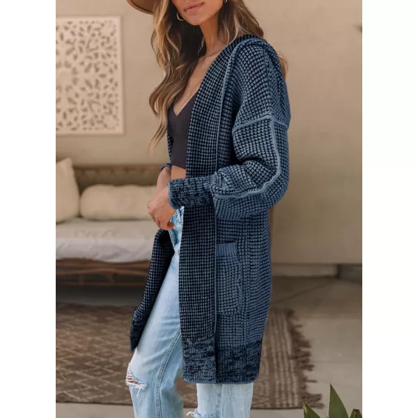 Sidefeel Women's Cardigan Sweaters Hooded Oversized Open Front Chunky Knit Plaid Sweater Coat Fall Fashion Tops