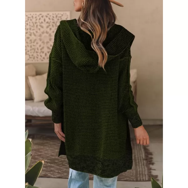Sidefeel Women's Cardigan Sweaters Hooded Oversized Open Front Chunky Knit Plaid Sweater Coat Fall Fashion Tops
