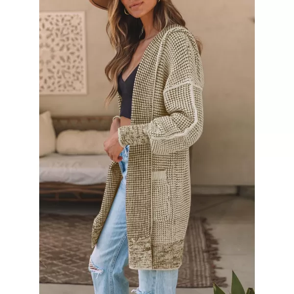 Sidefeel Women's Cardigan Sweaters Hooded Oversized Open Front Chunky Knit Plaid Sweater Coat Fall Fashion Tops