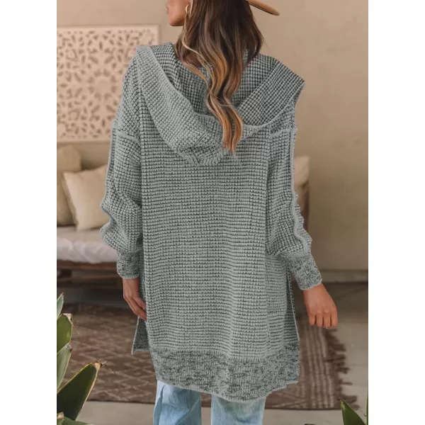 Sidefeel Women's Cardigan Sweaters Hooded Oversized Open Front Chunky Knit Plaid Sweater Coat Fall Fashion Tops