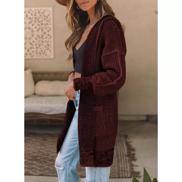 Sidefeel Women's Cardigan Sweaters Hooded Oversized Open Front Chunky Knit Plaid Sweater Coat Fall Fashion Tops