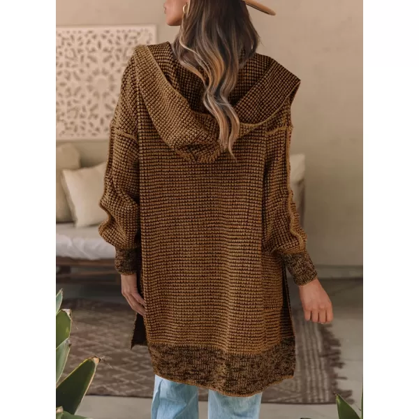 Sidefeel Women's Cardigan Sweaters Hooded Oversized Open Front Chunky Knit Plaid Sweater Coat Fall Fashion Tops