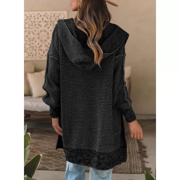 Sidefeel Women's Cardigan Sweaters Hooded Oversized Open Front Chunky Knit Plaid Sweater Coat Fall Fashion Tops