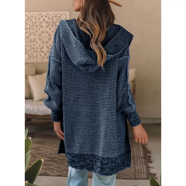 Sidefeel Women's Cardigan Sweaters Hooded Oversized Open Front Chunky Knit Plaid Sweater Coat Fall Fashion Tops