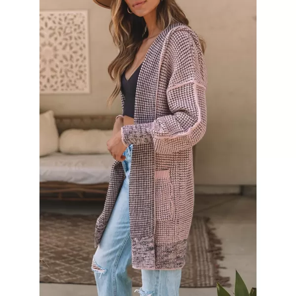 Sidefeel Women's Cardigan Sweaters Hooded Oversized Open Front Chunky Knit Plaid Sweater Coat Fall Fashion Tops