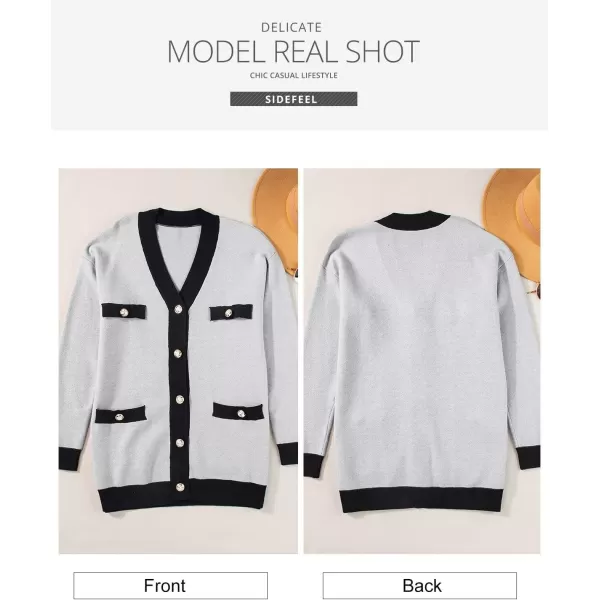 Sidefeel Women's Cardigan Sweaters Open Front Button Down Plaid Chunky Knit Jackets with Pockets