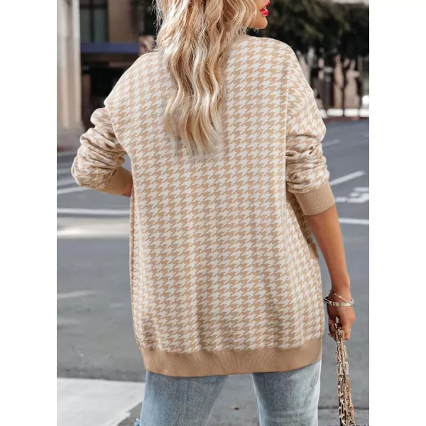 Sidefeel Women's Cardigan Sweaters Open Front Button Down Plaid Chunky Knit Jackets with Pockets