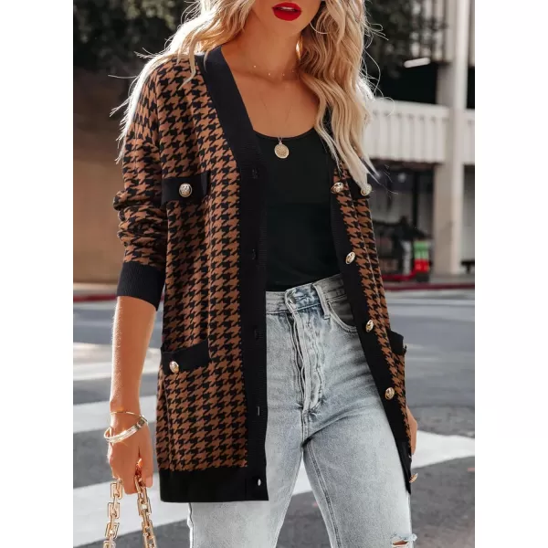 Sidefeel Women's Cardigan Sweaters Open Front Button Down Plaid Chunky Knit Jackets with Pockets