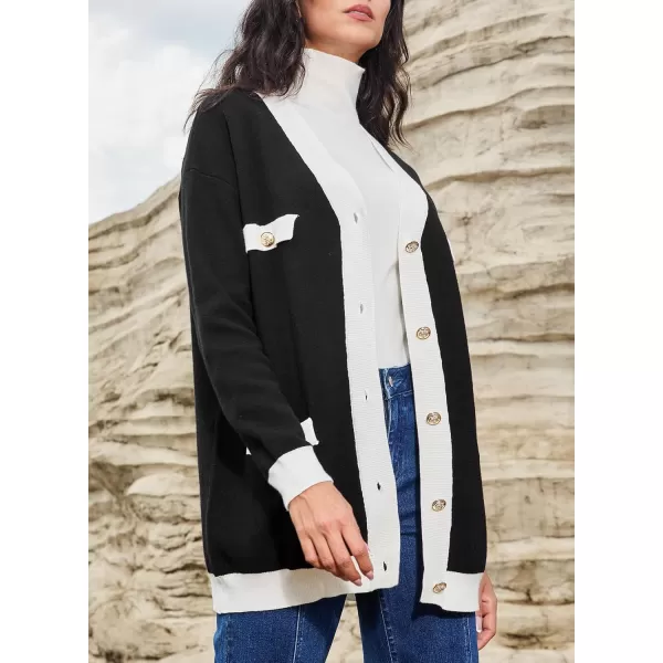 Sidefeel Women's Cardigan Sweaters Open Front Button Down Plaid Chunky Knit Jackets with Pockets