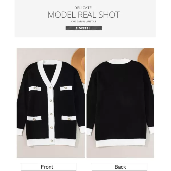 Sidefeel Women's Cardigan Sweaters Open Front Button Down Plaid Chunky Knit Jackets with Pockets
